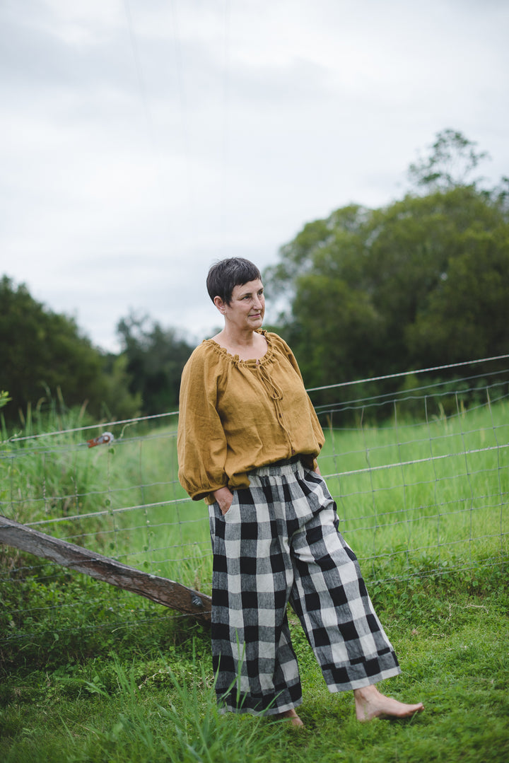 Hepburn Pants - Ready made - Black and Natural Oversized gingham check