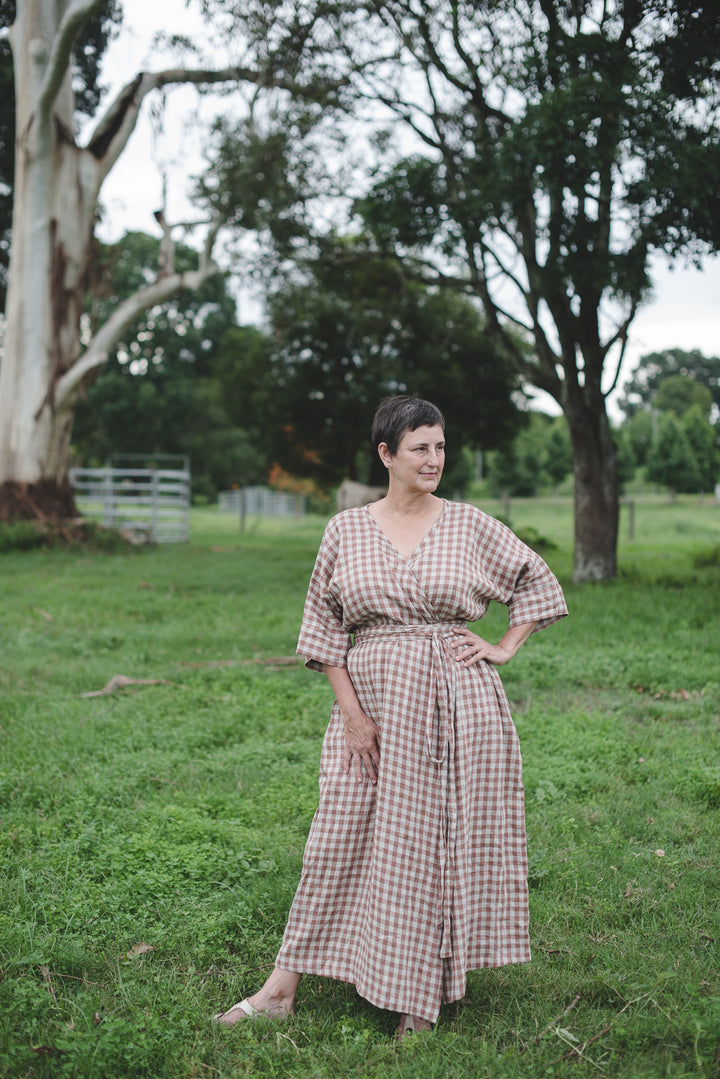 Clara Wrap Dress - Ready to Ship - Pink Natural gingham