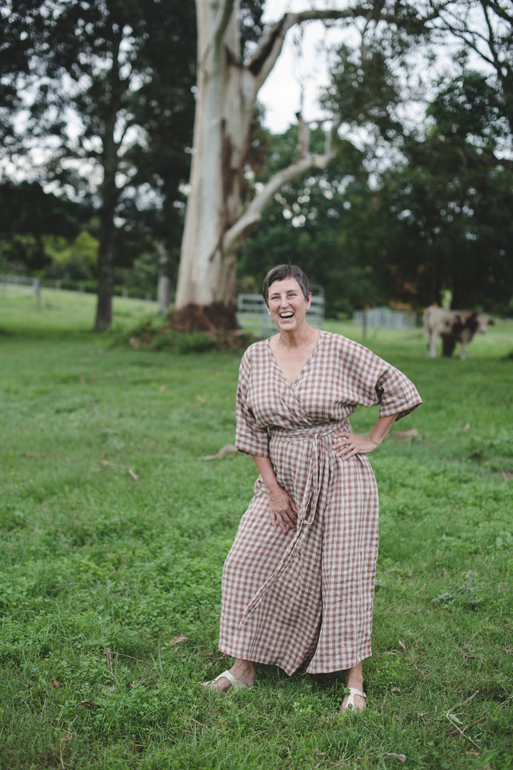 Clara Wrap Dress - Ready to Ship - Pink Natural gingham