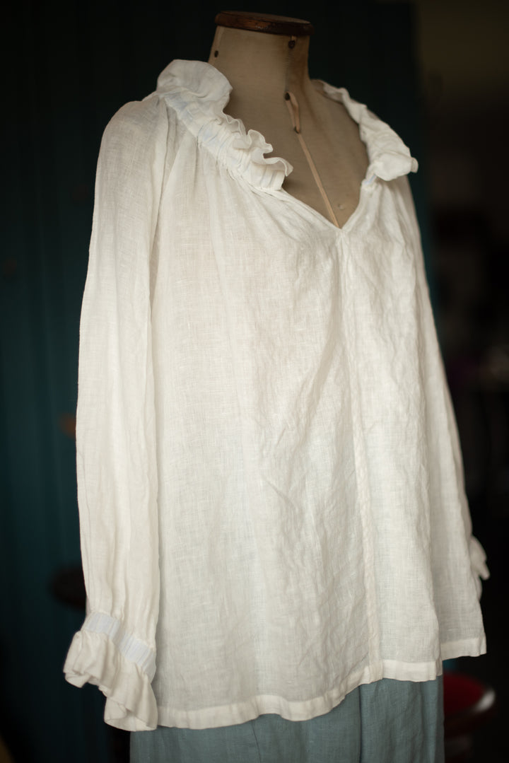 Weekender Linen Blouse - White Sheer Linen