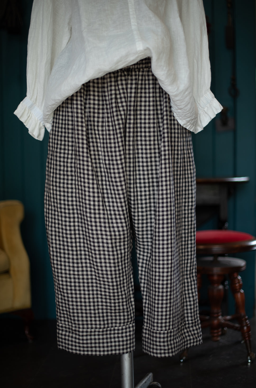 Everyday Pants - Black Natural Gingham Linen