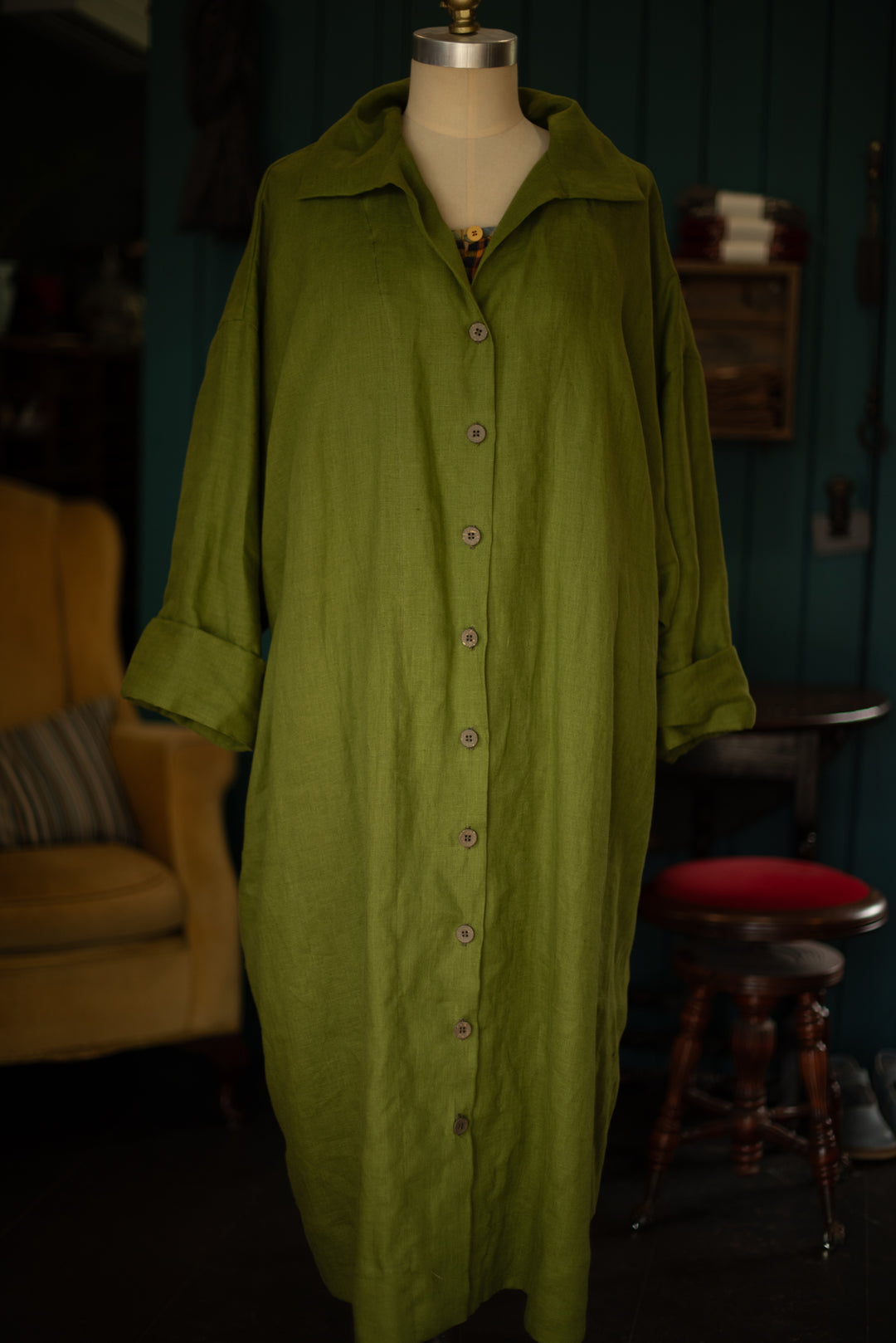 Pathfinder Linen Dress/Duster Coat - Apple Green
