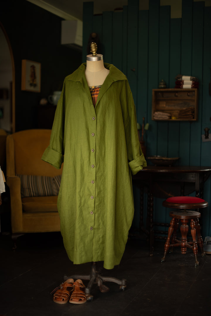 Pathfinder Linen Dress/Duster Coat - Apple Green