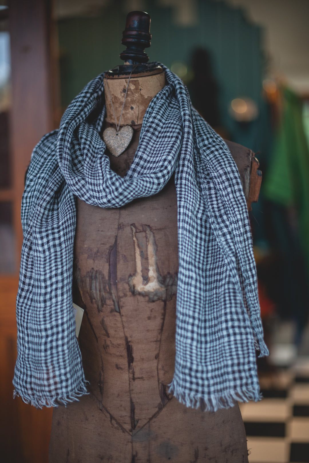 Summer Linen Scarf - Black & Natural Plaid - Pre Order