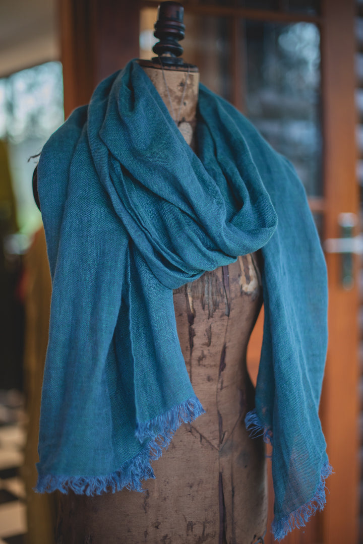 Summer Linen Scarf - Aqua melange long - pre order