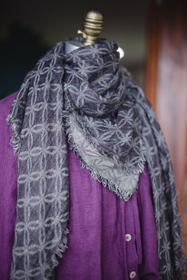 Linen Shawl/Wrap - Geo Violet Charcoal  PRE ORDER
