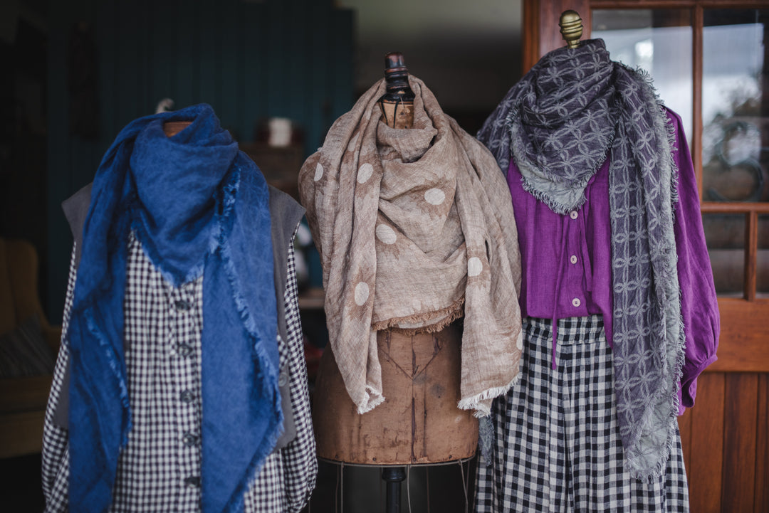 Linen Shawl/Wrap - Geo Violet Charcoal  PRE ORDER